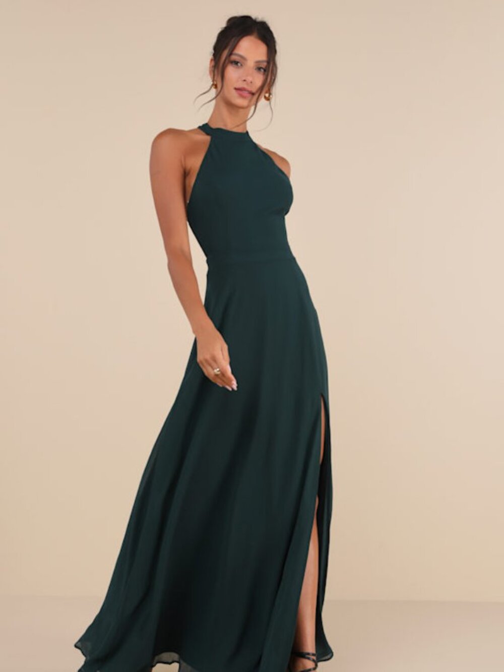Lulus Confidently Charismatic Emerald Backless Halter Maxi Dress Green - Size XS